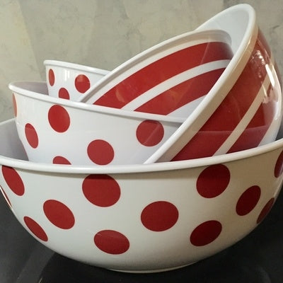 Mixing Bowls - Red Polka Dot / stripes - Set of 5  - Melamine